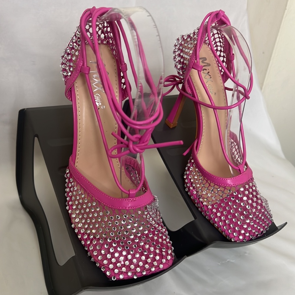 Pink ROSALYN Rhinestone Mesh Net Sandals by Mixx Shuz Sz8.5 - Picture 2 of 16
